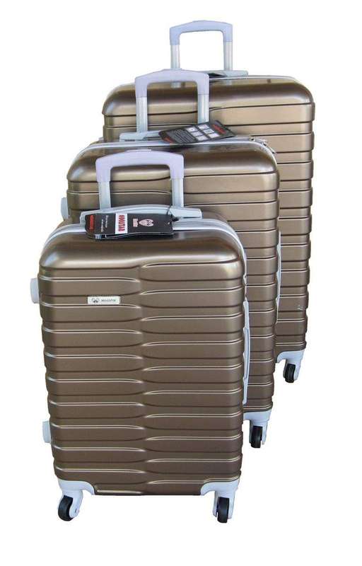SMTE Mooistar Travel Luggage 3 Piece Suitcases Spinner - Brown with keychain