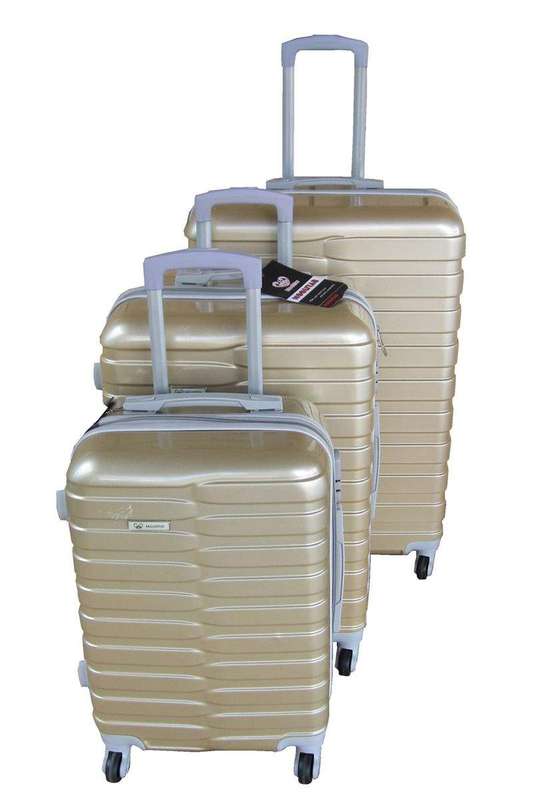 SMTE Mooistar Travel Luggage 3 Piece Suitcases Spinner - Gold with keychain