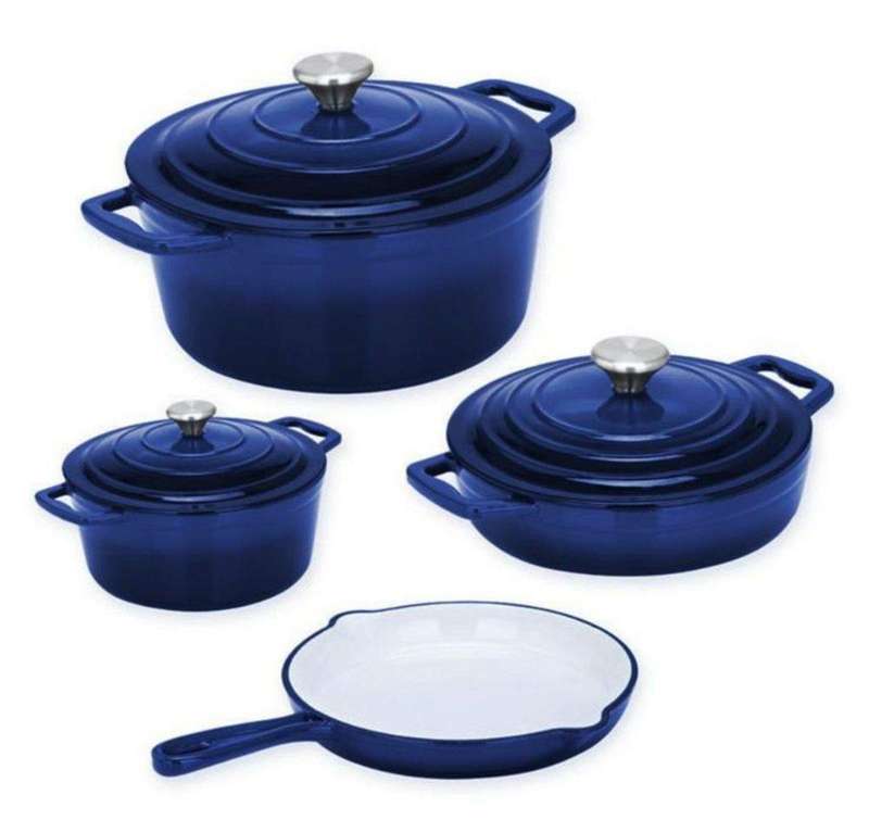 SMTE Dream World New Design Dutch Pot Cookware Sets Cast Iron - 7 Piece - Navy with keychain