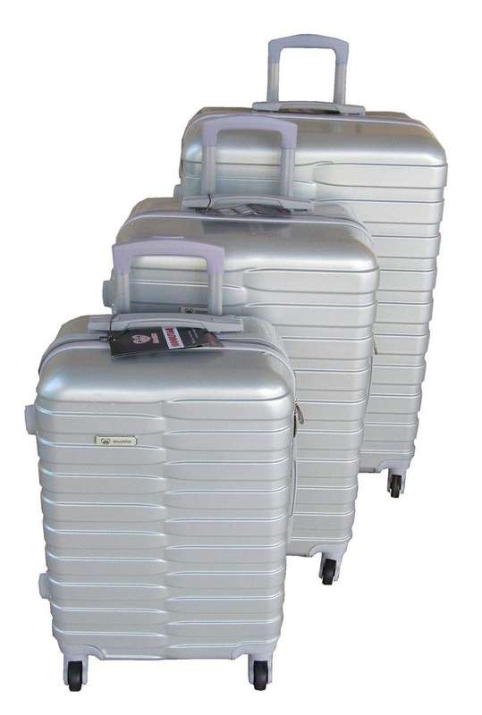 SMTE Mooistar Travel Luggage 3 Piece Suitcases Spinner - Silver with keychain