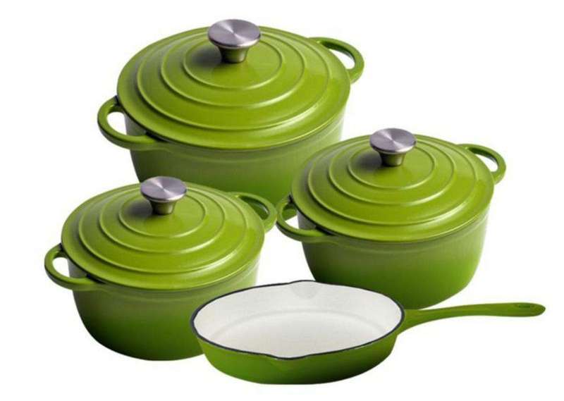 SMTE Dream World New Design Dutch Pot Cookware Sets Cast Iron - 7 Piece - Lime with keychain