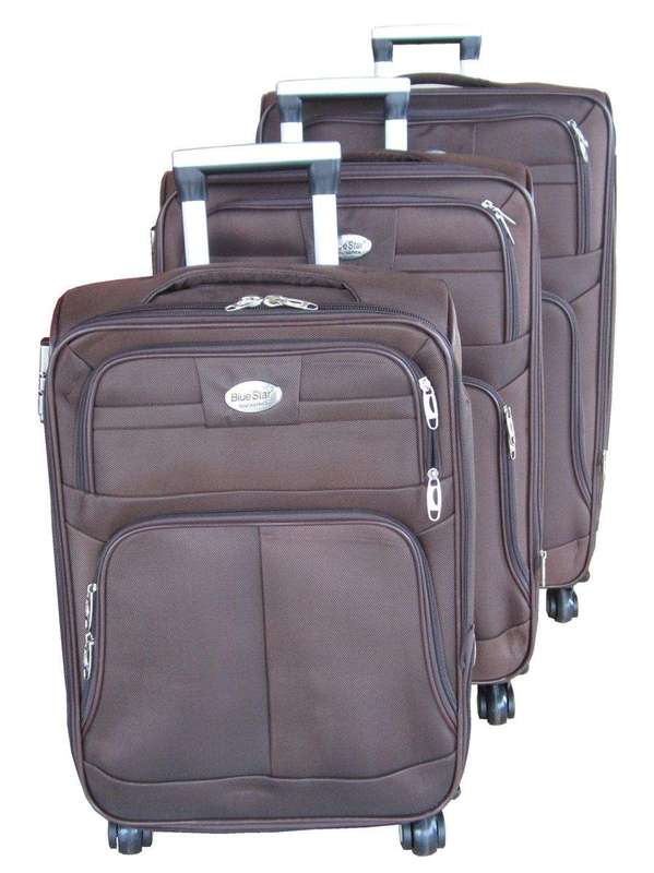 SMTE Trolley 3 Piece Travel Luggage Spinner - Brown Fabric with keychain