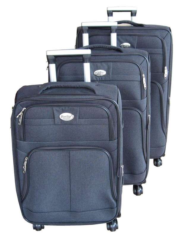 SMTE Trolley 3 Piece Travel Luggage Spinner - Grey Fabric with keychain