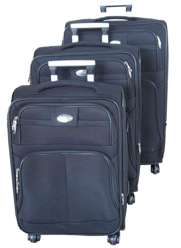 SMTE Trolley 3 Piece Travel Luggage Spinner - Black Fabric with keychain