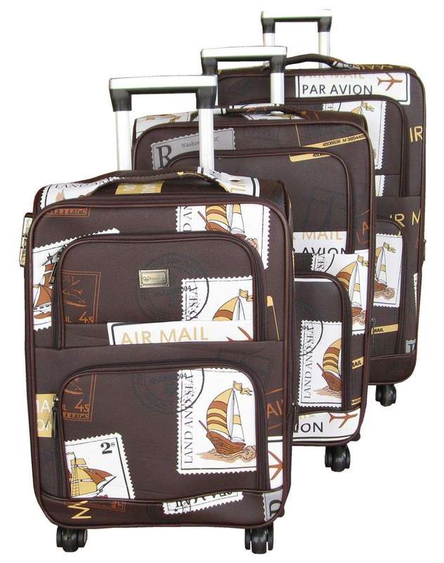 SMTE 3 Piece Graphic Art PU Leather Travel Luggage Bag Set with keychain