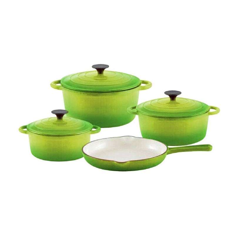 SMTE Totally Home  Cast Iron 7 Piece Cookware Set - Green with keychain