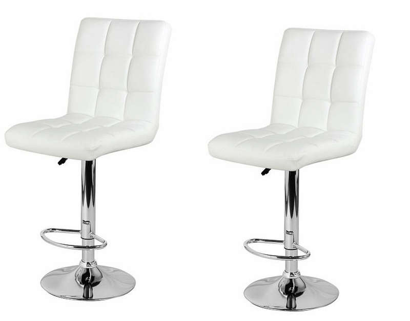 SMTE Leatherette High back Bar Stools - Set of 2 - White Colour with keychain