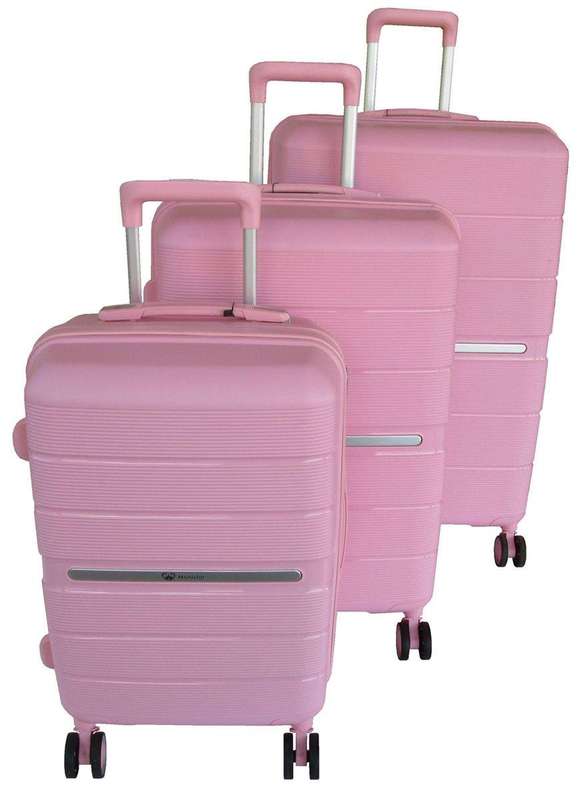 SMTE Mooistar Unbreakable Travel Luggage 3 Piece Suitcases Spinner - Pink with keychain