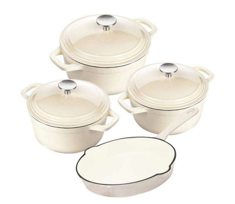 SMTE Cast Iron Cookware 7 Pcs Set - White with keychain
