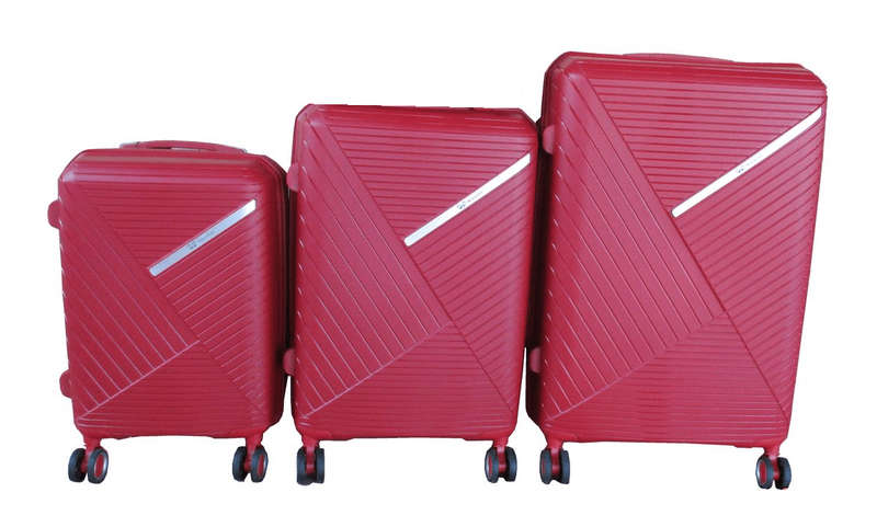 SMTE Unbreakable Hard-Shell PP Luggage Set with TSA Lock, Red - Set of 3 with keychain