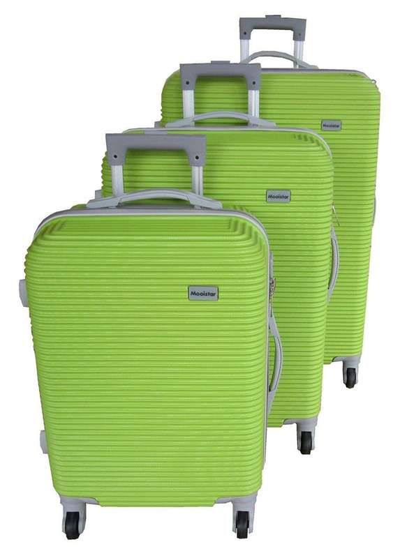 SMTE 3 Piece Hard Outer Shell Light Luggage Set - Bright Lime Green with keychain