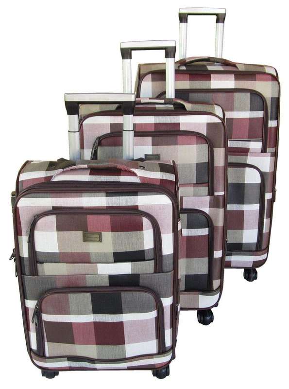 SMTE 3 Piece Checkered  Art PU Leather Travel Luggage Bag Set - White & Black - Red & White with ...