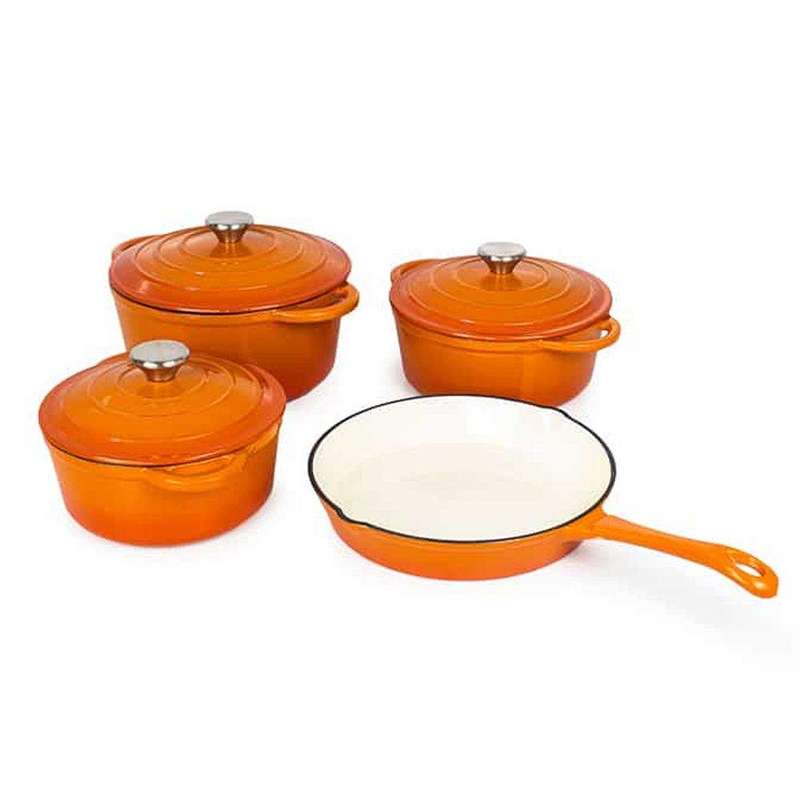 SMTE Dolphin 7 Piece Cast Iron Cookware Set - Yellow with keychain