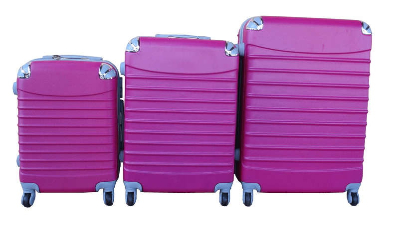 SMTE Hot Pink ABS 3-Piece Spinner Luggage Set with Telescoping Handles & Locks with keychain