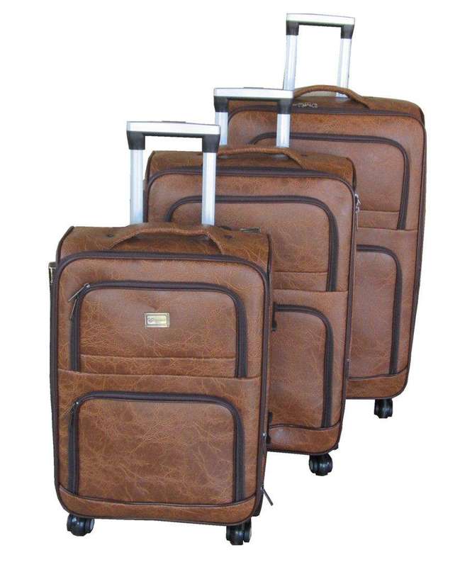 SMTE Nexco Luggage Bag Set of 3 PU Leather Suitcases 28' inch - Elephant Brown with keychain