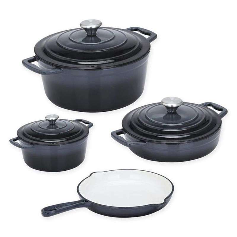 SMTE Dolphin 7 Piece Cast Iron Cookware Set - Grey with keychain