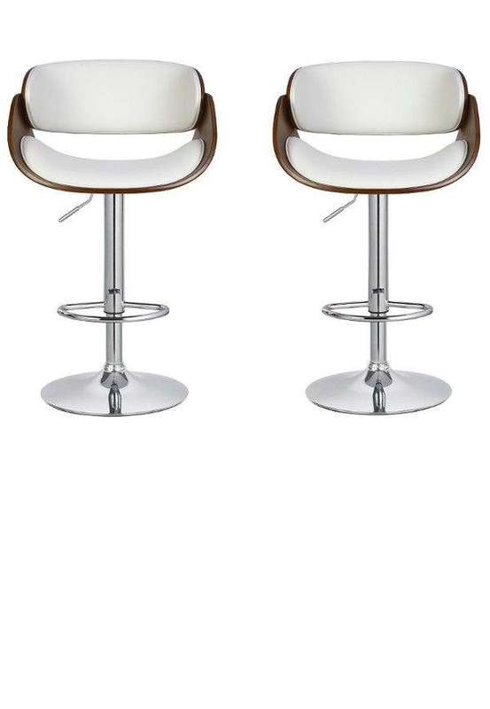 SMTE Figo Wooden cutout barstool with faux leather - White - Set of 2 with keychain