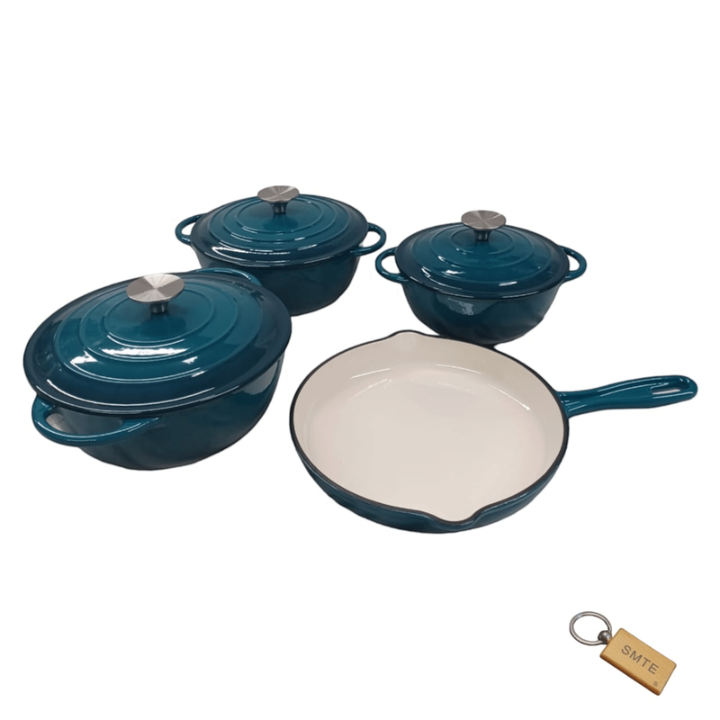 SMTE 7-Piece Nonstick Cookware Set - Dark blue with keychain
