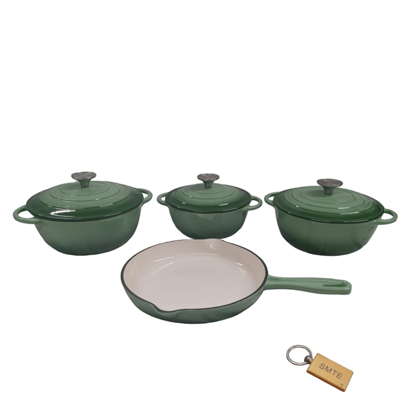 SMTE 7-Piece Nonstick Cookware Set - Green with keychain