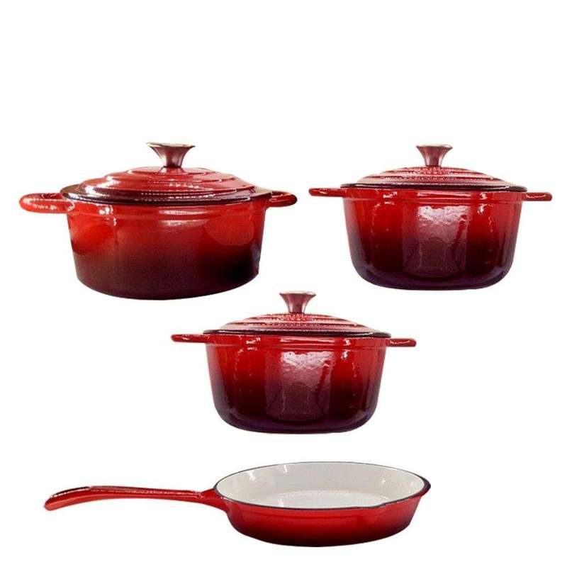 SMTE Delica- 7 Pieces Cast Iron Cookware Set - Red with keychain
