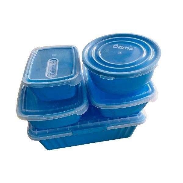 SMTE Storage Containers - BPA Free Plastic - Various Sizes (5 Piece) - Blue with keychain
