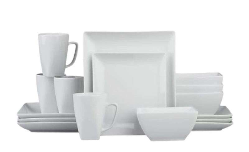 SMTE 16-Piece Ceramic Porcelain Dinnerware Set - White with keychain