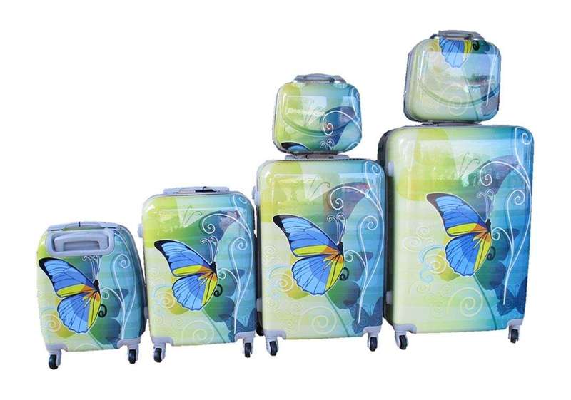 SMTE Luxury PC Travel Luggage 6 Piece - Yellow Butterflies with keychain