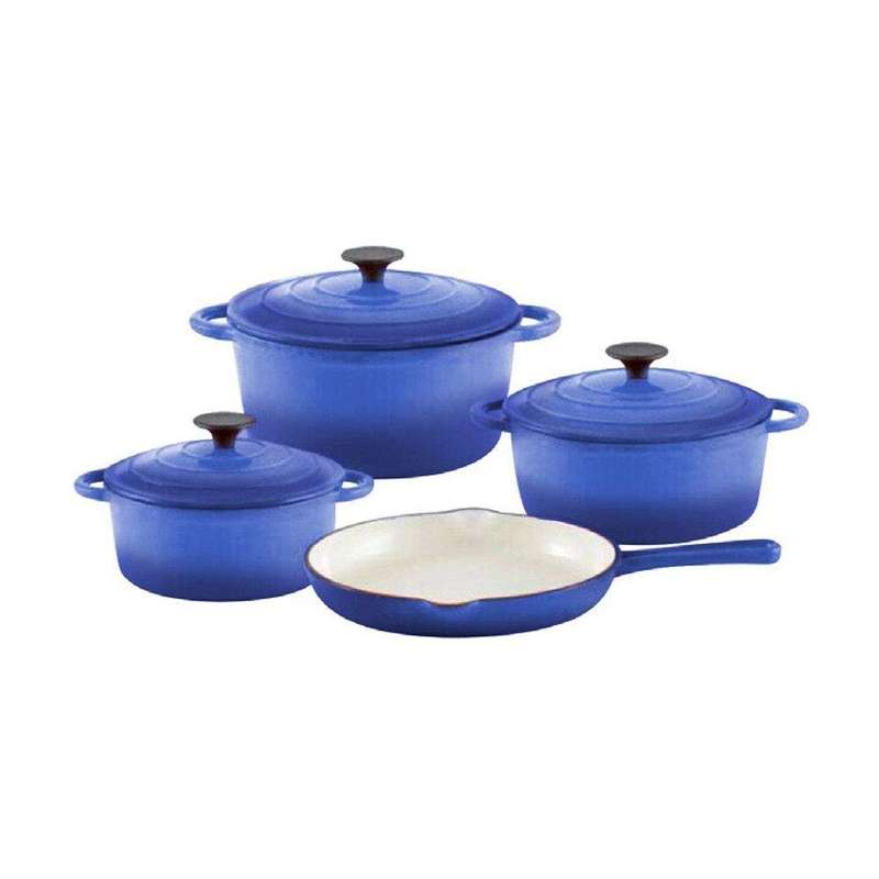 SMTE Totally Home  Cast Iron 7 Piece Cookware Set - Blue with keychain