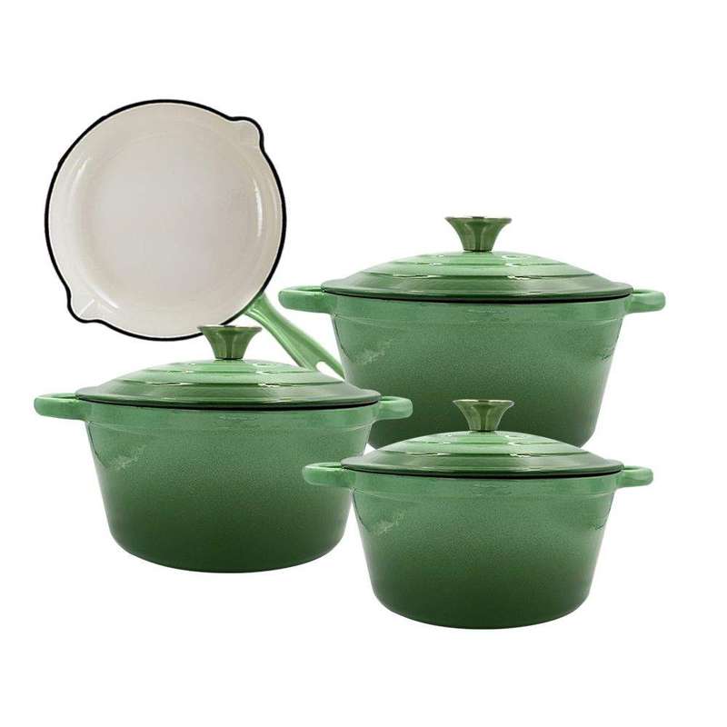 SMTE DH - The Best 7 Piece Enameled Cast Iron Dutch Oven Cookware Set - Olive Green with keychain