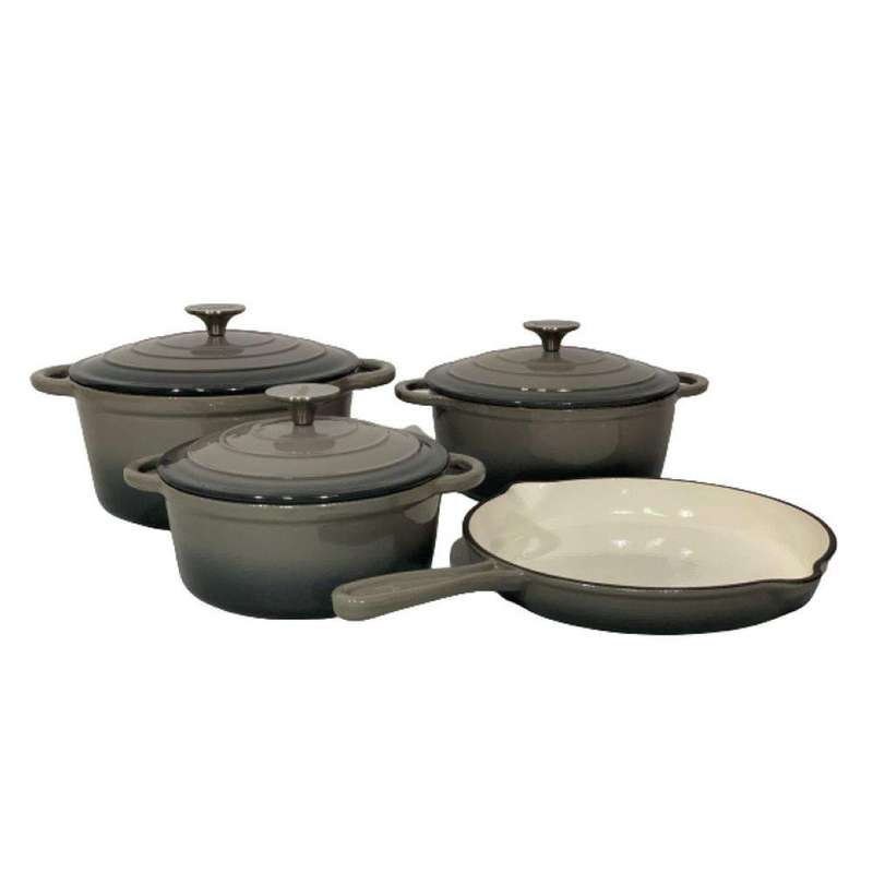 SMTE DH - The Best 7 Piece Enameled Cast Iron Dutch Oven Cookware Set - Charcoal Grey with keychain
