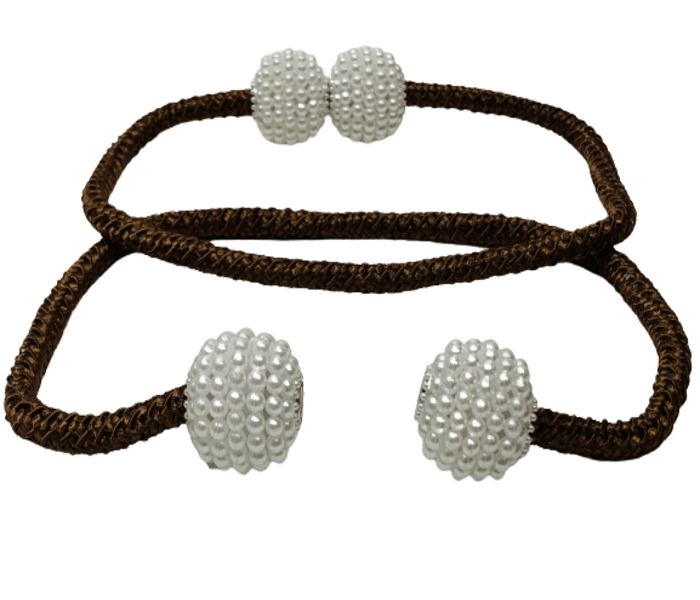 SMTE 2PC Fine Magnetic Pearl Curtain Tieback - Brown with keychain