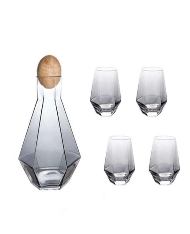 SMTE Nordic Style Geometric Decanter Set - Black with keychain