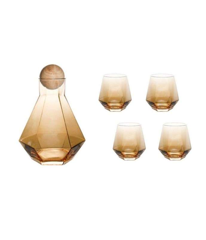 SMTE Nordic Style Geometric Decanter Set - Brown with keychain
