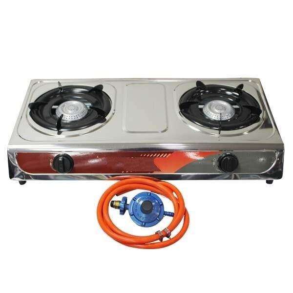 SMTE Stainless Steel Gas Stove - 2 Burner with keychain