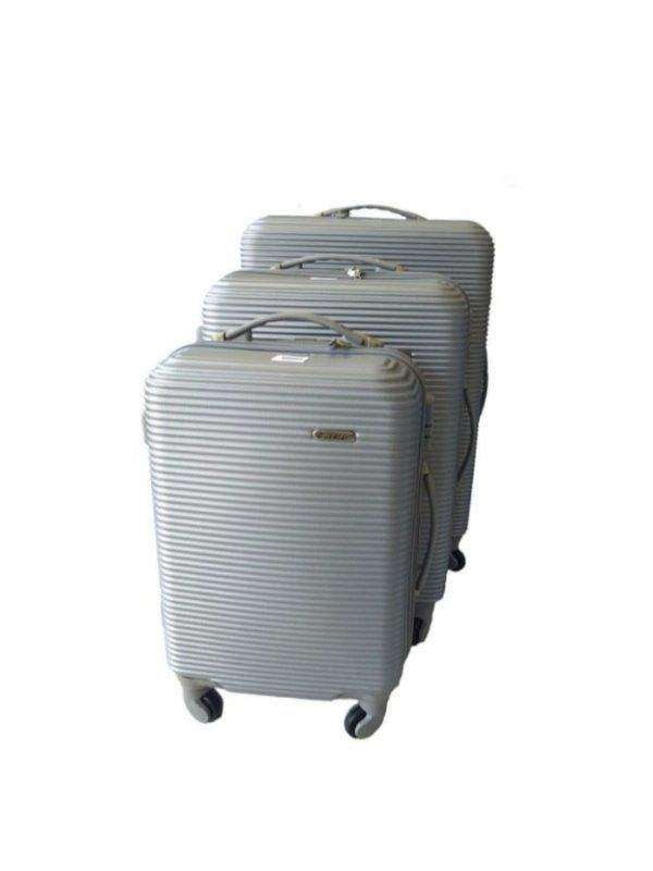 SMTE 3 Piece Hard Outer Shell Luggage Set - Silver with keychain