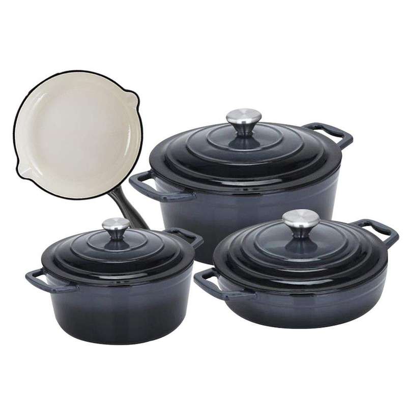 SMTE DH - 7 Piece Cast Iron Cookware Set - Grey with keychain
