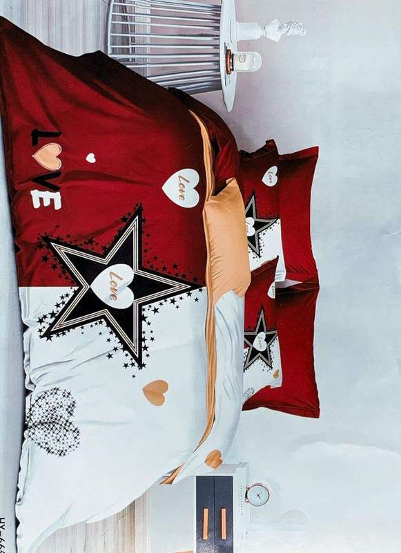 SMTE Bedspread Set Queen 5 Piece Microfiber Red Black Star with keychain