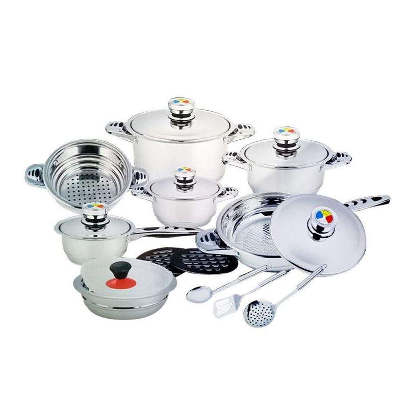 SMTE 19 Piece Stainless Steel Cookware Set with keychain