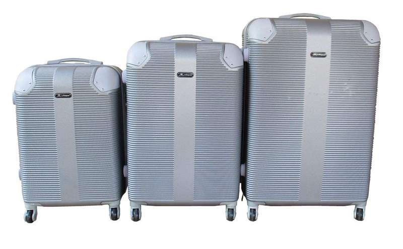SMTE 3 Piece Hard Outer Shell Luggage Set - Silver with keychain