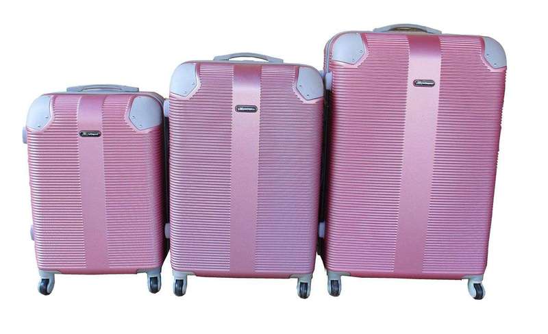 SMTE 3 Piece Hard Outer Shell Luggage Set - Rose Gold with keychain