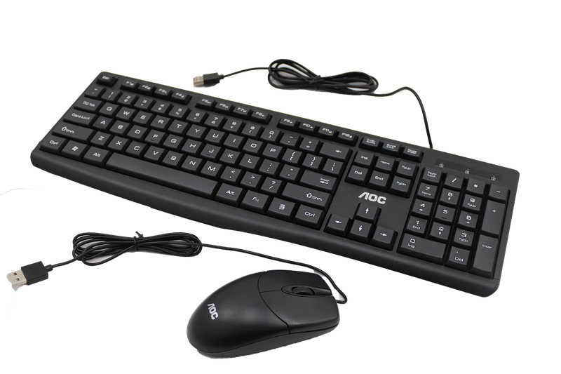 SMTE KM151 AOC Wired Home and Office Keyboard & Mouse Set - Black with keychain