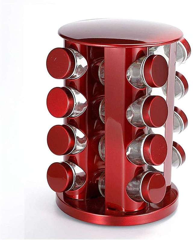 SMTE GB 16 Jars Rotating Spice Rack - Red with keychain