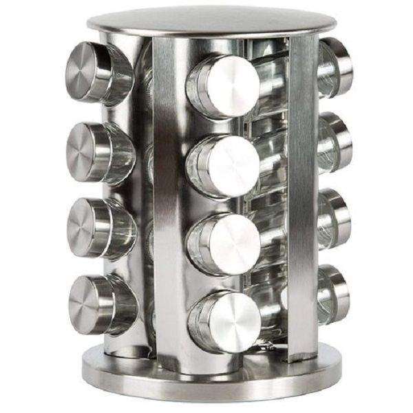 SMTE GB 16 Jars Rotating Spice Rack - Silver with keychain