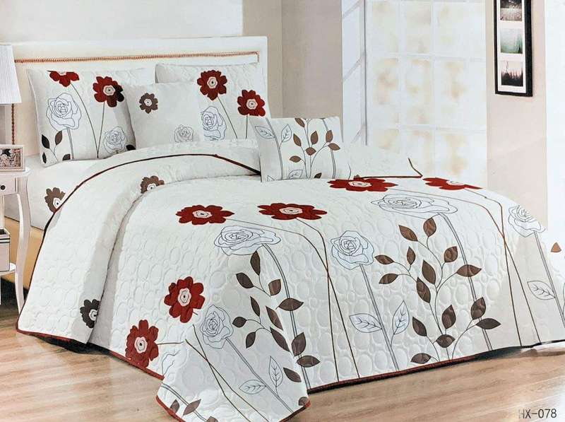 SMTE Bedspread Set Queen 5 Piece Microfiber Flower Upright with keychain