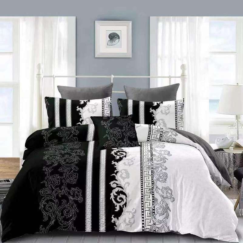 SMTE Bedspread Set Queen 5 Piece Microfiber Embroidery - Black with keychain