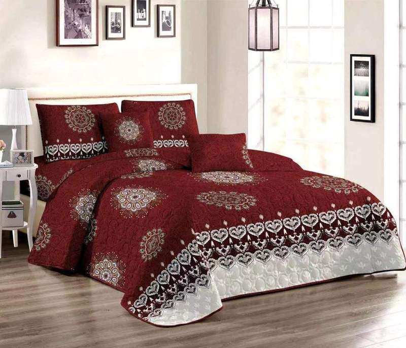 SMTE 5 Piece Quilt Set Brown Bedspread Set with keychain