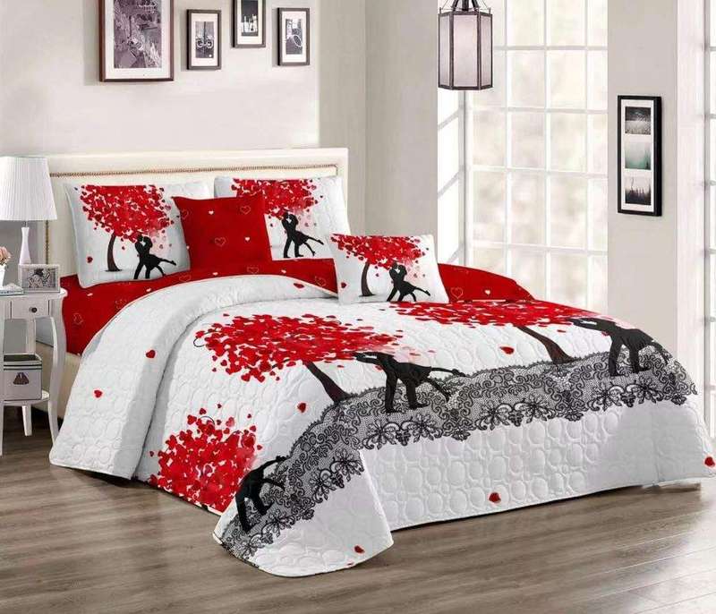 SMTE 5 Piece Quilt Set Love Tree Bedspread Set with keychain