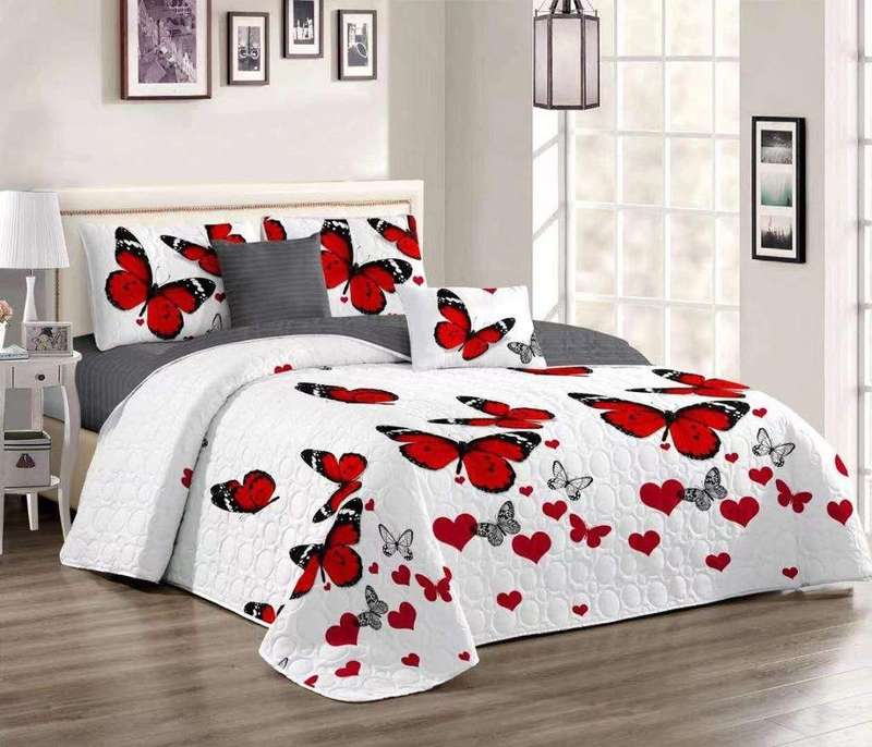 SMTE 5 Piece Quilt Set Butterfly Bedspread Set with keychain