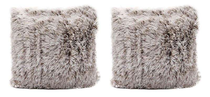 SMTE Colorful Faux Fur Cushion Set of 2 - Brown with keychain