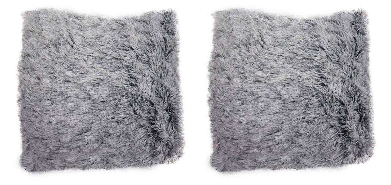 SMTE Colorful Faux Fur Cushion Set of 2 - Grey with keychain
